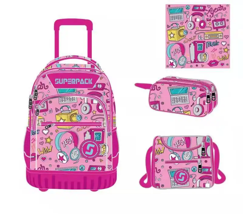 BSCI usine personnaliser dessin animé étanche détachable chariot à bagages sac à dos garçons filles sacs d'école