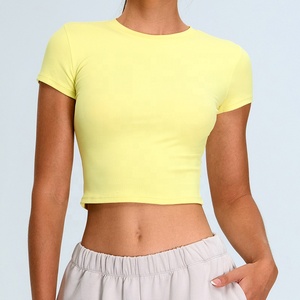 <span class=keywords><strong>T</strong></span>-<span class=keywords><strong>shirt</strong></span> de sport pour <span class=keywords><strong>femme</strong></span> à manches courtes, coupe ajustée, respirant, simple, idéal pour l'entraînement en salle de sport (OEM) - Product Image 1