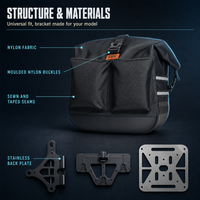 Sacs latéraux de moto en nylon universels avec kit de fixation, 22 L à 38 L, sacoche de selle en gros