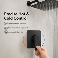 Ensemble de douche encastré noir mat, système de douche carré à effet pluie, mitigeur mural en laiton, fournisseur en gros
