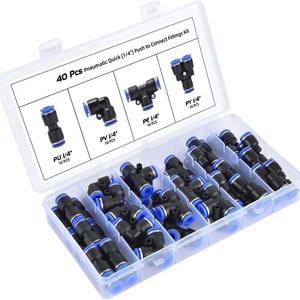Pneumatic <b>Quick</b> Connect Fittings Kit 1/4 Inch Push To Connect 40 Pcs Plastic Air Hose <b>Connector</b> Set For Industrial Use - Product Image 1