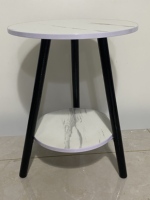 Table Basse Ronde Portable Moderne en Bois avec Piètements Noirs, Meuble Durable pour Bureau ou Décoration de Salon