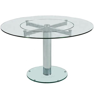 <span class=keywords><strong>Table</strong></span> à <span class=keywords><strong>manger</strong></span> ronde <span class=keywords><strong>extensible</strong></span> en <span class=keywords><strong>verre</strong></span> trempé 12 mm avec base en acier chromé, vente chaude - Product Image 1
