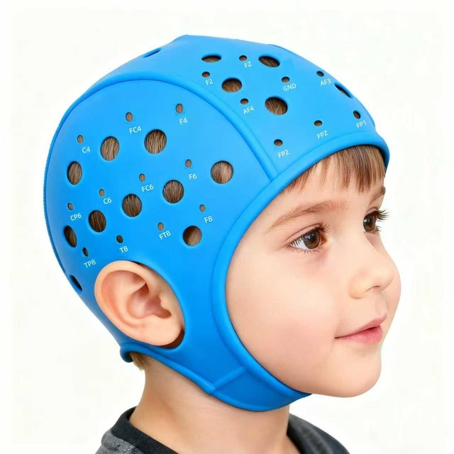 EEG Cap Kid Size 10 20 System 64 Channel Electrode Placement EEG Helmet Brain Activity Neurofeedback Brainwaves Monitor Headset