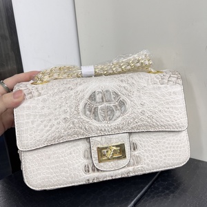 White 100% crocodile skin Square Handbag With golden Chain <b>Strap</b> Luxury Fashion Women's Flap Closure <b>Shoulder</b> <b>Bag</b> - Product Image 2
