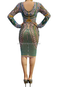 Falda ajustada con estampado <span class=keywords><strong>de</strong></span> diamantes <span class=keywords><strong>de</strong></span> cuerpo completo, para cena, fiesta, baile <span class=keywords><strong>de</strong></span> graduación, espectáculo anual, cantante, Bar, disfraz - Product Image 3