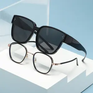 Neuankömmling Set Brille tragbare 2-in-1 Sonnenbrille UV 400 einzigartigen Stil Fahr sonnenbrille quadratischen Rahmen Sonnenbrille Männer Frauen