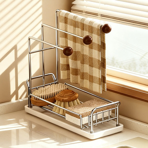 304 Stainless Steel Kitchen Dishcloth <b>Drainer</b> Rack L-Shaped Multi Function Storage <b>For</b> Towels Sponges Window Sill <b>Sink</b> Organizer - Product Image 1