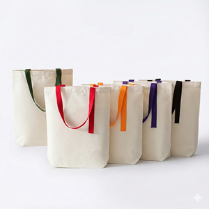 Sacs fourre-tout en toile de coton personnalisés, écologiques, réutilisables, avec poignées et rubans colorés, vente en gros - Product Image 1