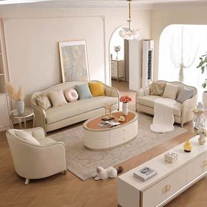 2025 Thiết Kế Mới Chất Lượng Cao Sang Trọng Hoàng Gia Pháp-Phong Cách Cổ Điển Châu Âu Sofa Da Set Với Cong Lan Can - Product Image 2