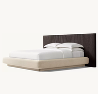 Meubles de chambre à coucher d'intérieur de luxe Lit King Size en bois de chêne Lit à panneaux allongés avec base en tissu