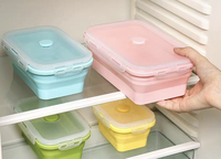 Boîte à lunch pliable en silicone avec couvercle en PP de qualité alimentaire, sans BPA, réutilisable, compatible micro-ondes et lave-vaisselle