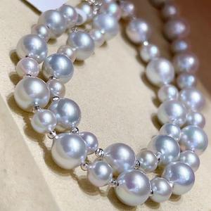 Collier de perles d'eau douce naturelles, couleur sirène, perles rondes de 10-9 mm, presque sans temps pour le cadeau, matériau en chanvre - Product Image 4