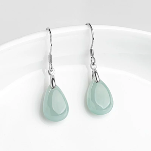 Pendientes de gota de jadeíta natural de grado A con incrustaciones de plata S925 de alta gama, piedra de jade tipo hielo, pendientes colgantes modernos para mujer - Product Image 2