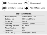 Ulanzi 75MM 10X Macro Lentille Téléphone Caméra Lentille Verre Optique Universel pour iPhone 15 14 13 12 pour Android pour Samsung Huawei