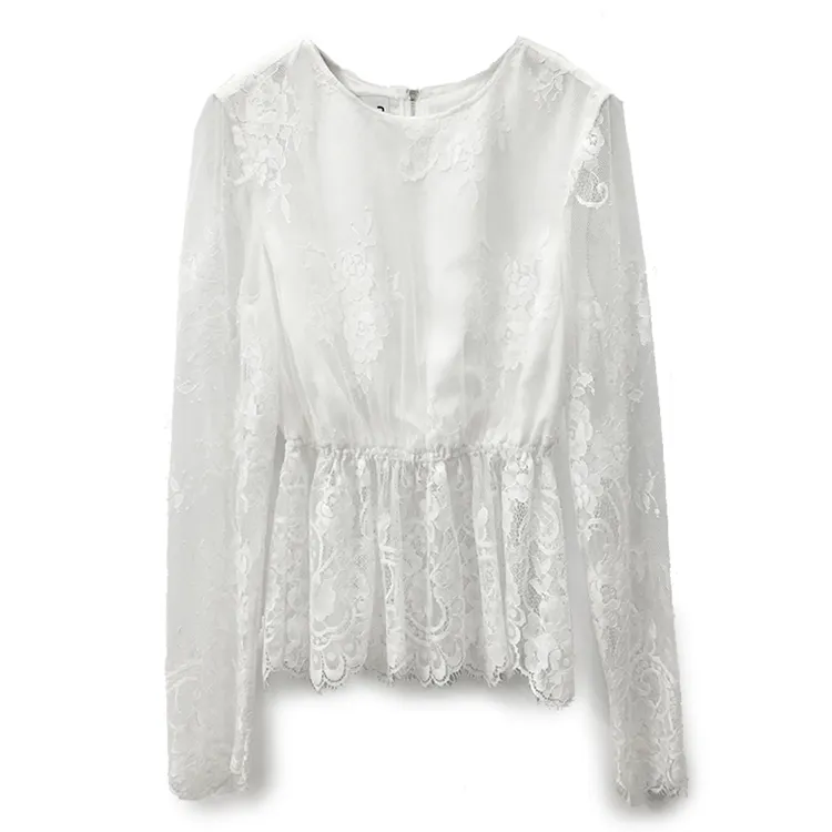 French Retro Style Elegant Embroidered loose lace Womens Tops Womens Blouses