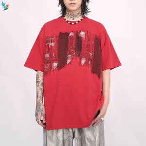 เสื้อยืดผู้ชายแฟชั่นสไตล์อเมริกันทรงโอเวอร์ไซส์ ผ้าคอตตอน 100% หนัก 180 กรัม ทรงหลวม สตรีทแวร์ Y2K สกรีนลายตามสั่ง - Product Image 6