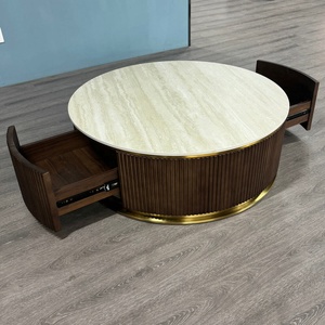 Mesa de Centro Moderna con Marco de Madera de Nogal Marrón y Negro, con Superficie de Piedra Sinterizada y Almacenamiento, KIKA K50 #   Muebles de Salón - Product Image 6