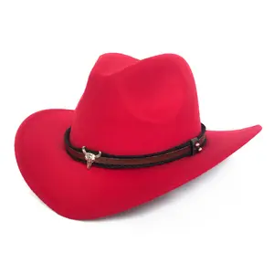 Chapeaux de cow-boy fedora en feutre western personnalisé uni pour adulte et garçon de haute qualité de créateur de mode