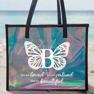 Logo personnalisé Transparent Holographique PVC Cadeau Hologramme Laser Plage Irisé Tote Shopping Bag - Product Image 1