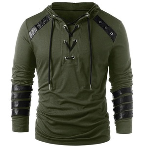 T-shirt médiéval pour homme adulte, sweat-shirt gothique steampunk, chemise à lacets à manches longues, pull à capuche, chemise d'Halloween, hauts, chemise - Product Image 3