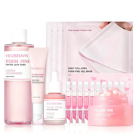 Kit de Soins Anti-âge au Collagène et Peptides PDRN Rose de Guangdong : Crème, Masque Facial, Masque Nettoyant Doux, Essence et Masque Yeux pour Adultes