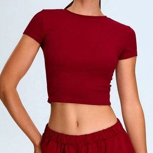 <span class=keywords><strong>T</strong></span>-<span class=keywords><strong>shirt</strong></span> de sport pour <span class=keywords><strong>femme</strong></span> à manches courtes, coupe ajustée, respirant, simple, idéal pour l'entraînement en salle de sport (OEM) - Product Image 4
