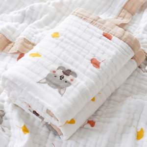 New Fashion Customizable Cute Printed 4 Layer Soft 100% Organic Cotton Fabric Muslin Infant Baby Swaddle Wrap <b>Blanket</b> - Product Image 3