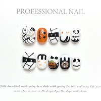 Design #996 vente en gros ongles artificiels Halloween noir et blanc citrouille fantôme peinture à la main 3D court rond mignon Nail Art