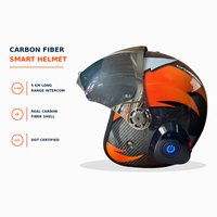 Casque intelligent en fibre de carbone avec interphone Bluetooth 5KM, casque de moto ouvert certifié DOT pour la conduite en groupe OEM ODM