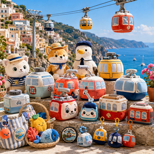 Set di Portachiavi in Peluche Costiera Mediterranea, Ciondoli Imbottiti a Tema Marino Gatto e Anatra per Negozi di Souvenir e Ricordi di Città Balneari - Product Image 1