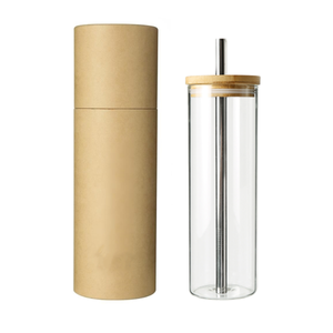 Bouteille en verre de 700 ml. Bouteille d'eau en verre avec mike / thé / café à large bouche avec plateau en bambou et paille ré - Product Image 5