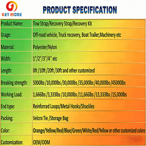 <span class=keywords><strong>2</strong></span> x 20' Zware-duty trekband 10.000 lbs, oranje trekkoord voor off-road gebruik met versterkte lussen voor bergingsvoertuigen - Product Image 6