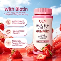 Gomitas de Biotina Multivitamínicas de Marca Privada para el Cabello, la Piel y las Uñas, Gomitas de Colágeno de Belleza con Sabor a Fresa para Mujeres Adultas, 60 Unidades