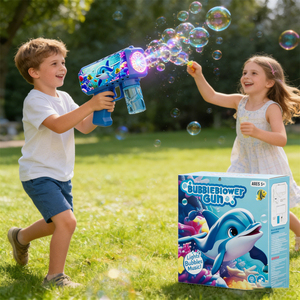 Pistolet à bulles électrique automatique en forme de dauphin avec lumière, jouet souffleur de bulles pour enfants, idéal pour les fêtes en plein air, les jeux d'été et les cadeaux - Product Image 2
