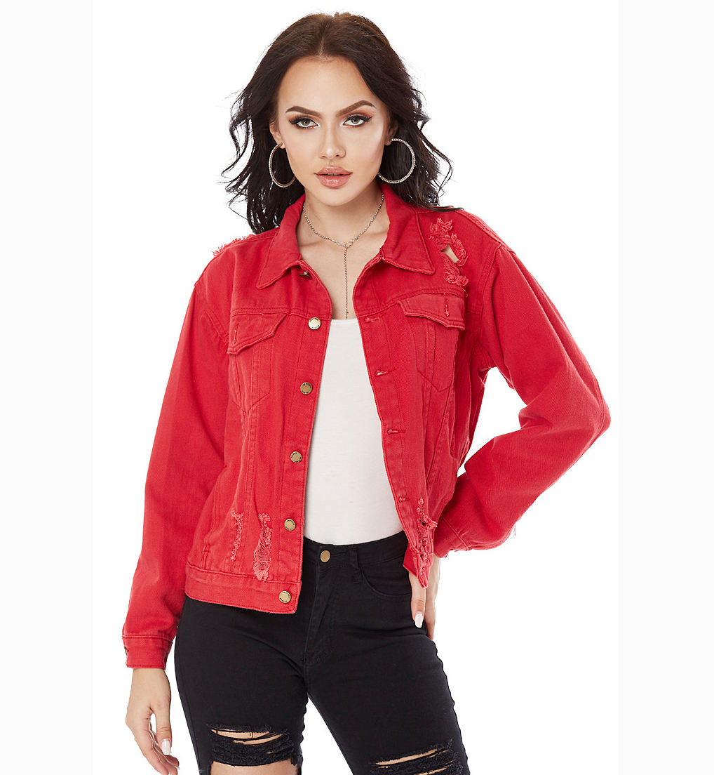 plus size red jean jacket