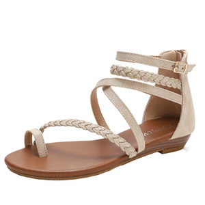 Elegant Black Ankle Strap <b>Flat</b> <b>Sandals</b> Open Toe Summer Women Shoes Breathable Textile Upper Rubber Outsole Buckle Closure - Product Image 5