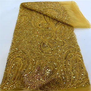 Haute qualité français Tulle dentelle <span class=keywords><strong>tissu</strong></span> respirant brodé africain maille Net paillettes tricoté mariée robe de soirée de mariage trame - Product Image 1