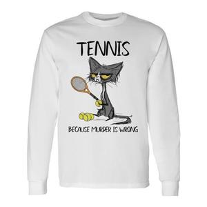 Camiseta promocional de manga larga de tenis con la frase: Porque matar es malo, el gato juega tenis - Product Image 1
