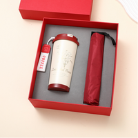 Ensemble cadeau d'affaires 2 pièces, gobelet à café en acier inoxydable, mini parapluie pliable, logo personnalisé, souvenir d'entreprise, boîte cadeau