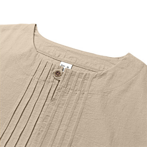 Chemise à manches longues et col rond pour hommes, en coton et lin, respirante, coupe ample, pull-over pour le printemps, l'automne et l'été, vêtements de loisirs - Product Image 4