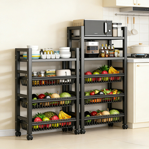 Carrello Porta Microonde in Metallo a 3/4/5 Ripiani con Cestelli Rimovibili, Ruote Bloccabili e Maniglia per Cucina, Soggiorno, Ufficio - Product Image 1