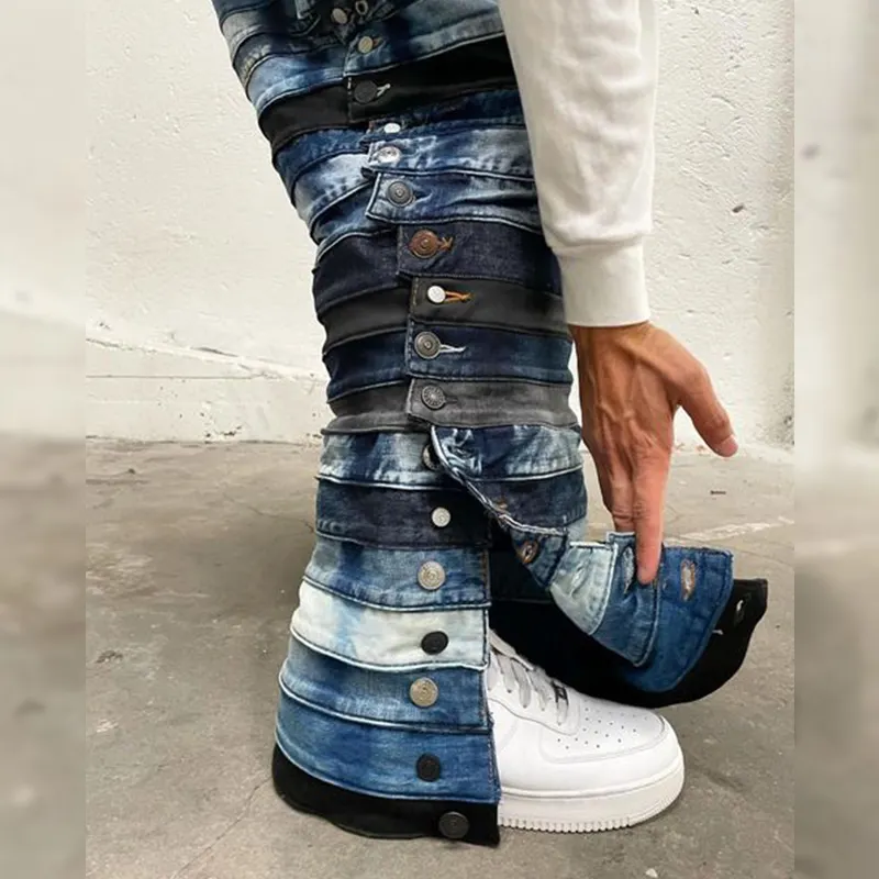 DiZNEW Denim Clothing Manufacturer High Quality Customized Layered Patchwork Personalized Plus Size Pants Jeans For Man