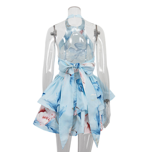 Abito Estivo 2025 a Strati con Collo Halter Senza Maniche Schiena Scoperta per Vacanze Spiaggia Festa Bohémien Sexy Corto Floreale da Donna - Product Image 5