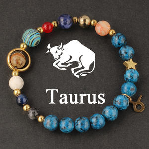 Pulsera de Piedras Naturales de Malaquita y Lapislázuli Azul con los Doce Signos del Zodiaco, Unisex, Regalo Moderno con Temática del Universo - Product Image 2