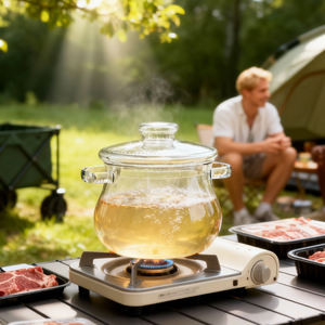 Olla de Cocina de Vidrio de Borosilicato Transparente para Exteriores: 2.5L (84.5oz) Resistente al Calor para Campamentos, Viajes o Reuniones - Product Image 1