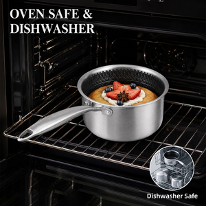 Casserole en acier inoxydable triple couche antiadhésive avec couvercle en verre, sauteuse hybride antiadhésive, poignée longue anti-brûlure - Product Image 2