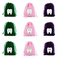 Mini sac conteneur de dents de lait écologique sac cadeau velours dents fée pochette bébé sac à cordon souple avec impression