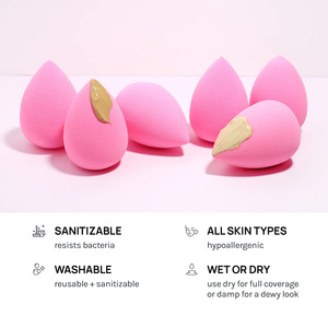 Venta al por mayor embalaje personalizable belleza cosmética huevo maquillaje esponja licuadora rosa azul púrpura y rosa colores sin látex - Product Image 4