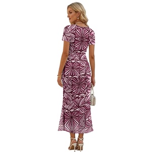 Vestido de Fiesta Largo para <span class=keywords><strong>Mujer</strong></span>, Talla Grande, Diseño de Tatuaje Polinesio Samoano, Cuello Redondo, <span class=keywords><strong>Manga</strong></span> Corta, Elegante y Ajustado - Product Image 2